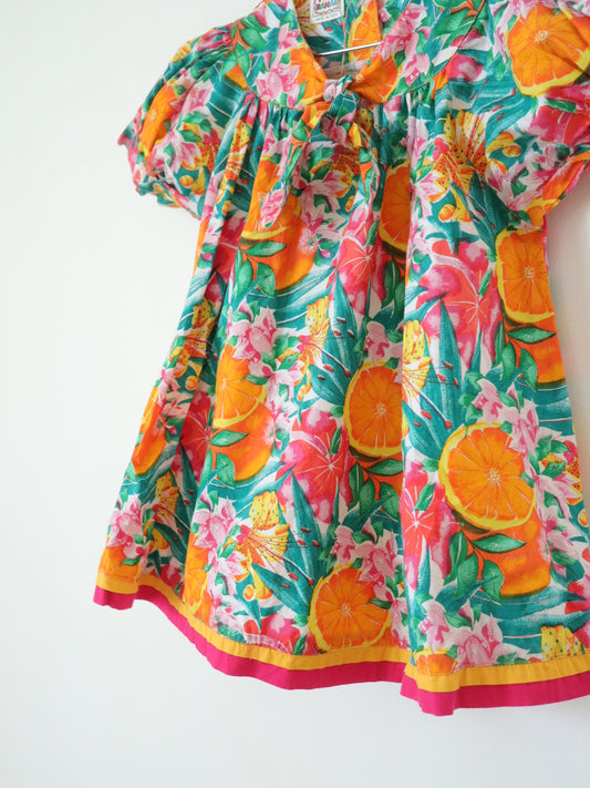 Vintage Orange Printed Summer Cotton Dress / 3-4Y