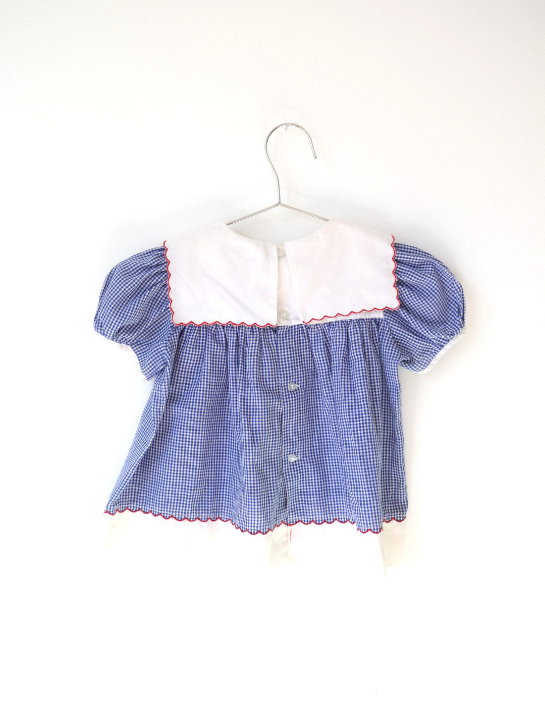 Vintage Blue Gingham Heart Collar Top / 18M