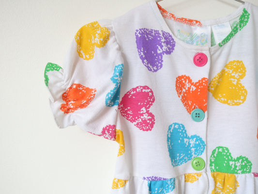 Vintage Multi-Color Hearts Summer Jersey Romper / 2Y