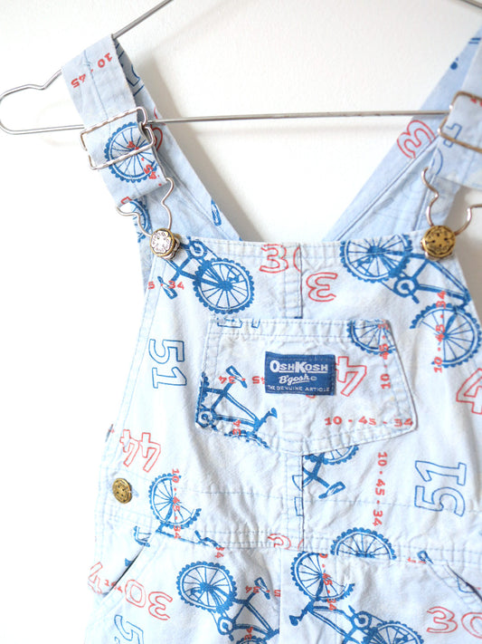 Vintage Oshkosh B'gosh Bikes Print Light Denim Overall / 2-3Y