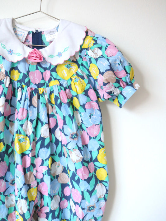 Vintage Flower Print Bubble Oversized Romper / 2-3Y