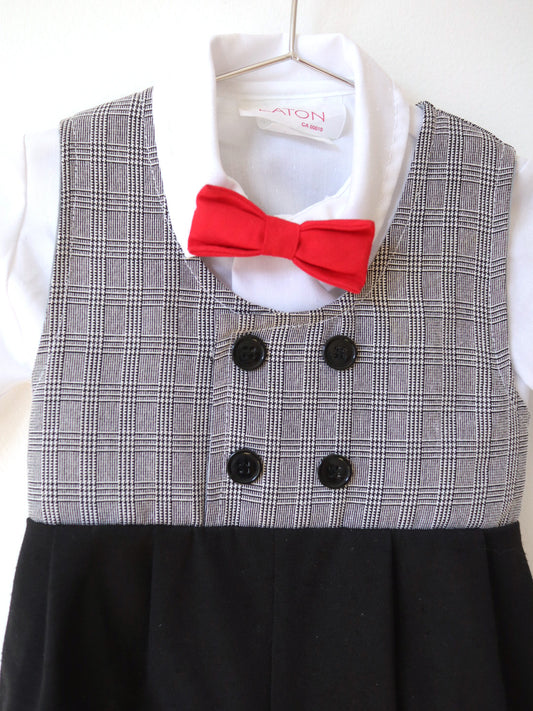 Vintage EATON Houndstooth Plaid Baby Formal Onesie Jumpsuits / 12-18M