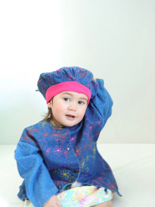 Vintage Denim Floral Peplum Jacket + Hat SET / 3-4Y