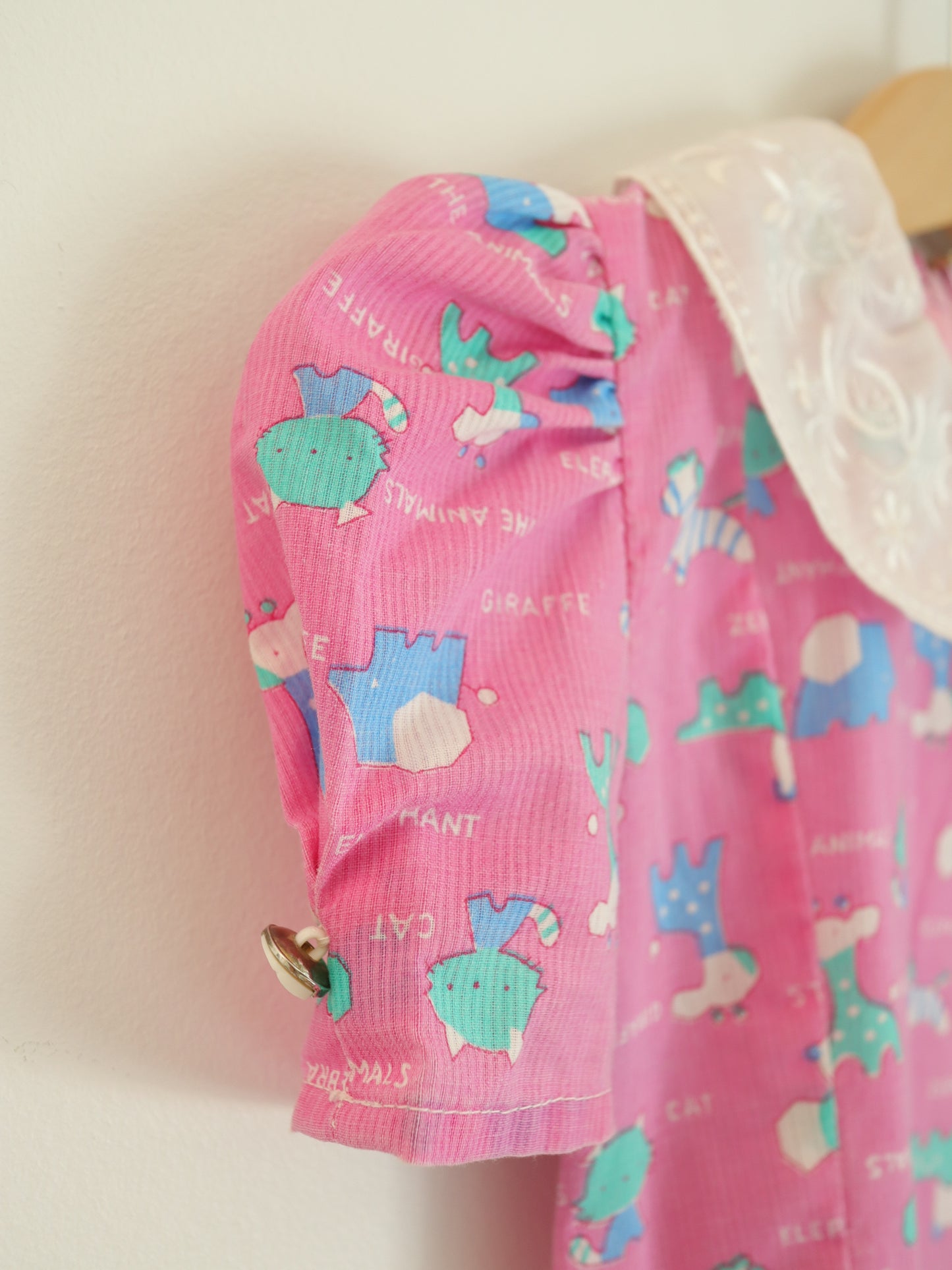 Robe vintage rose à imprimé animal et col lacé / 2-3 ans