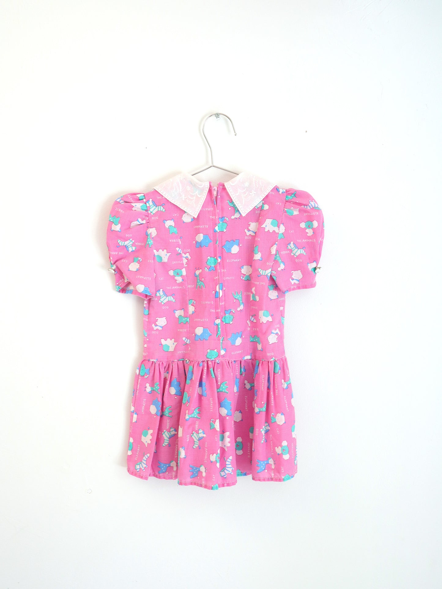 Robe vintage rose à imprimé animal et col lacé / 2-3 ans