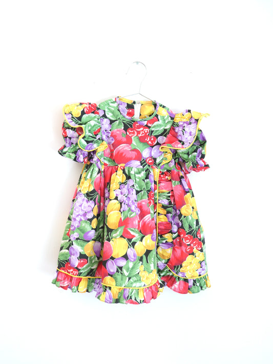 Vintage Fruits Print Frilled Sleeve Dress / 2-3Y
