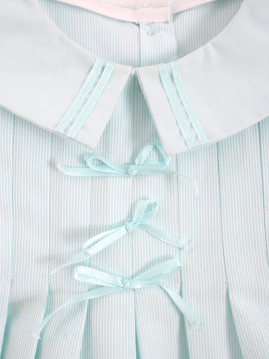 Barboteuse vintage en coton à bulles avec nœuds bleu clair / 12 mois