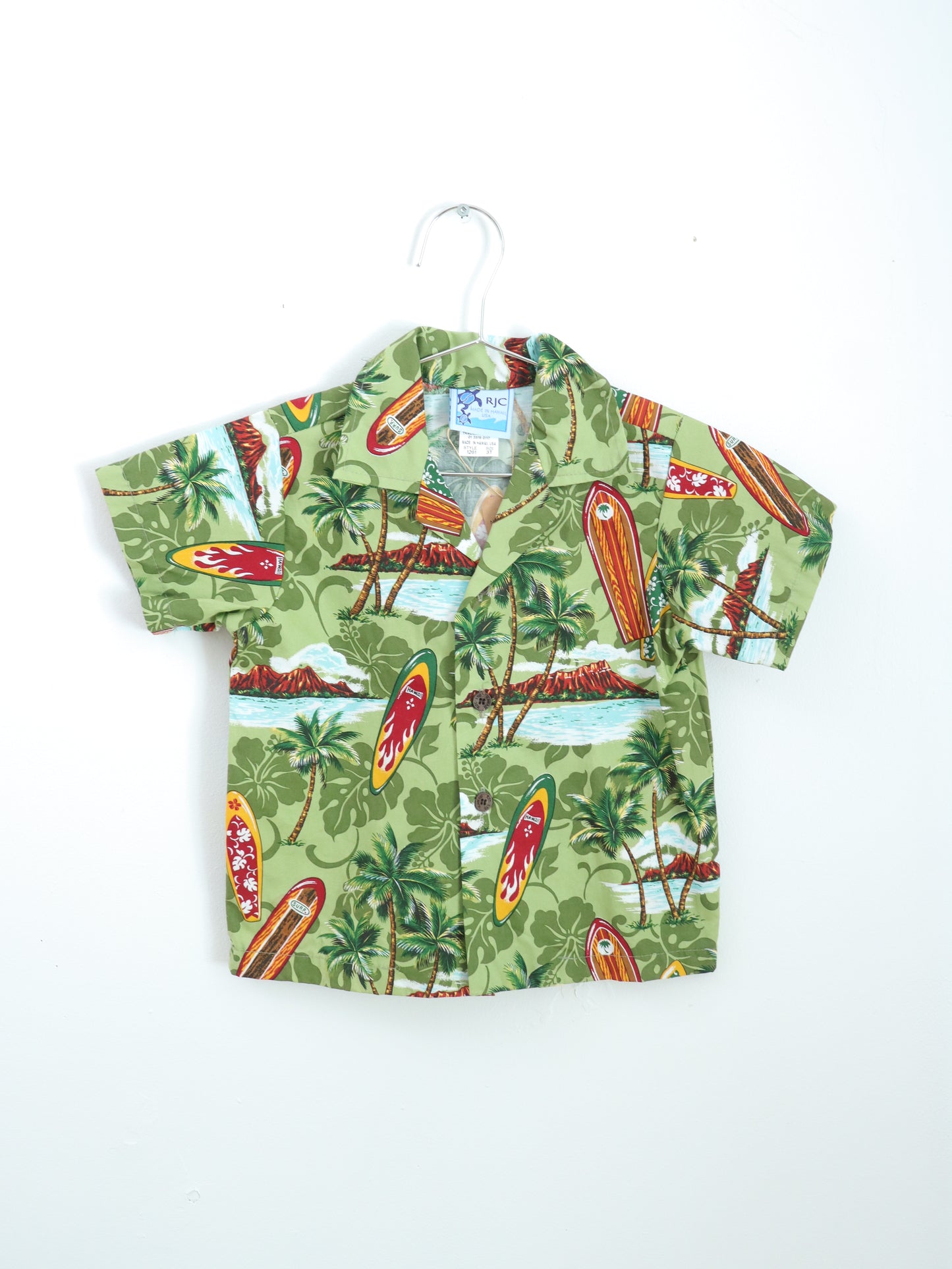 Retro Green Hawaiian Shirt / Made in USA / 3Y