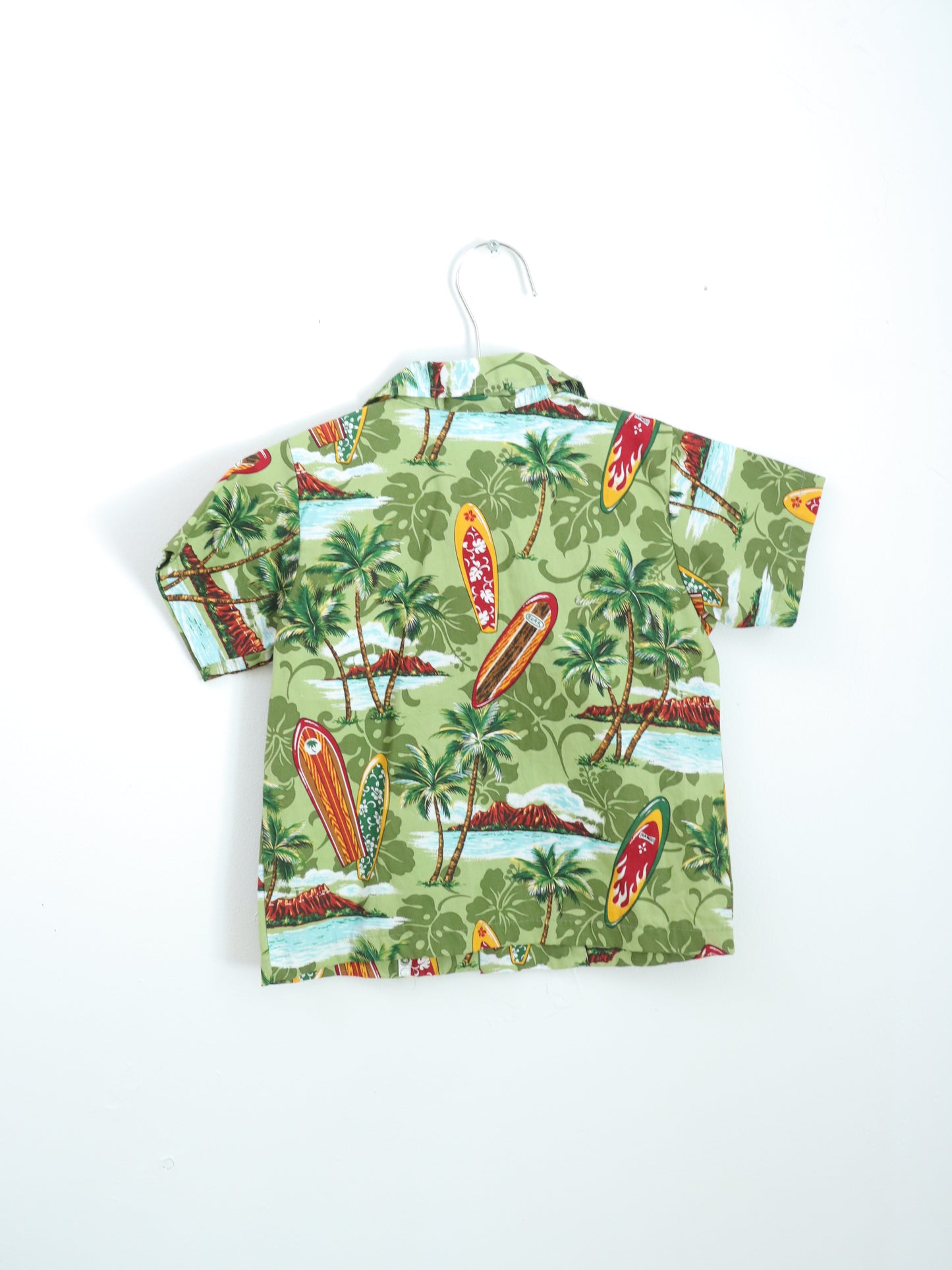 Retro Green Hawaiian Shirt / Made in USA / 3Y