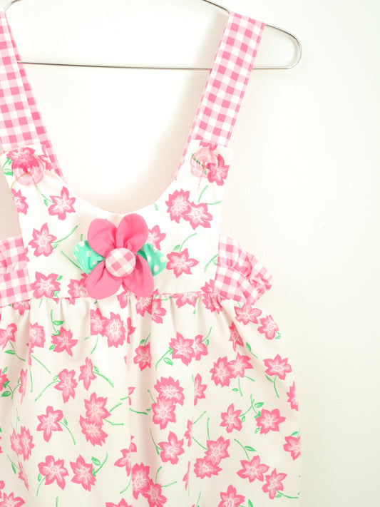 Vintage Pink Gingham+Floral Overall / 3Y