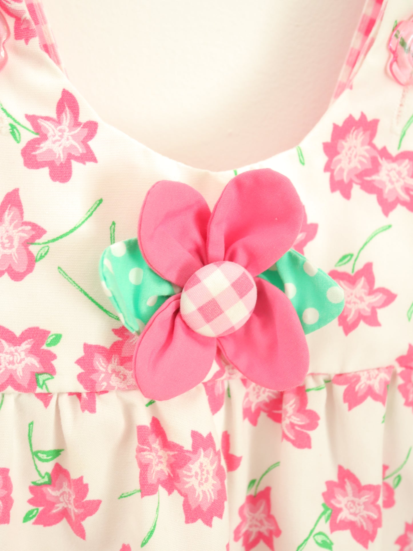 Vintage Pink Gingham+Floral Overall / 3Y