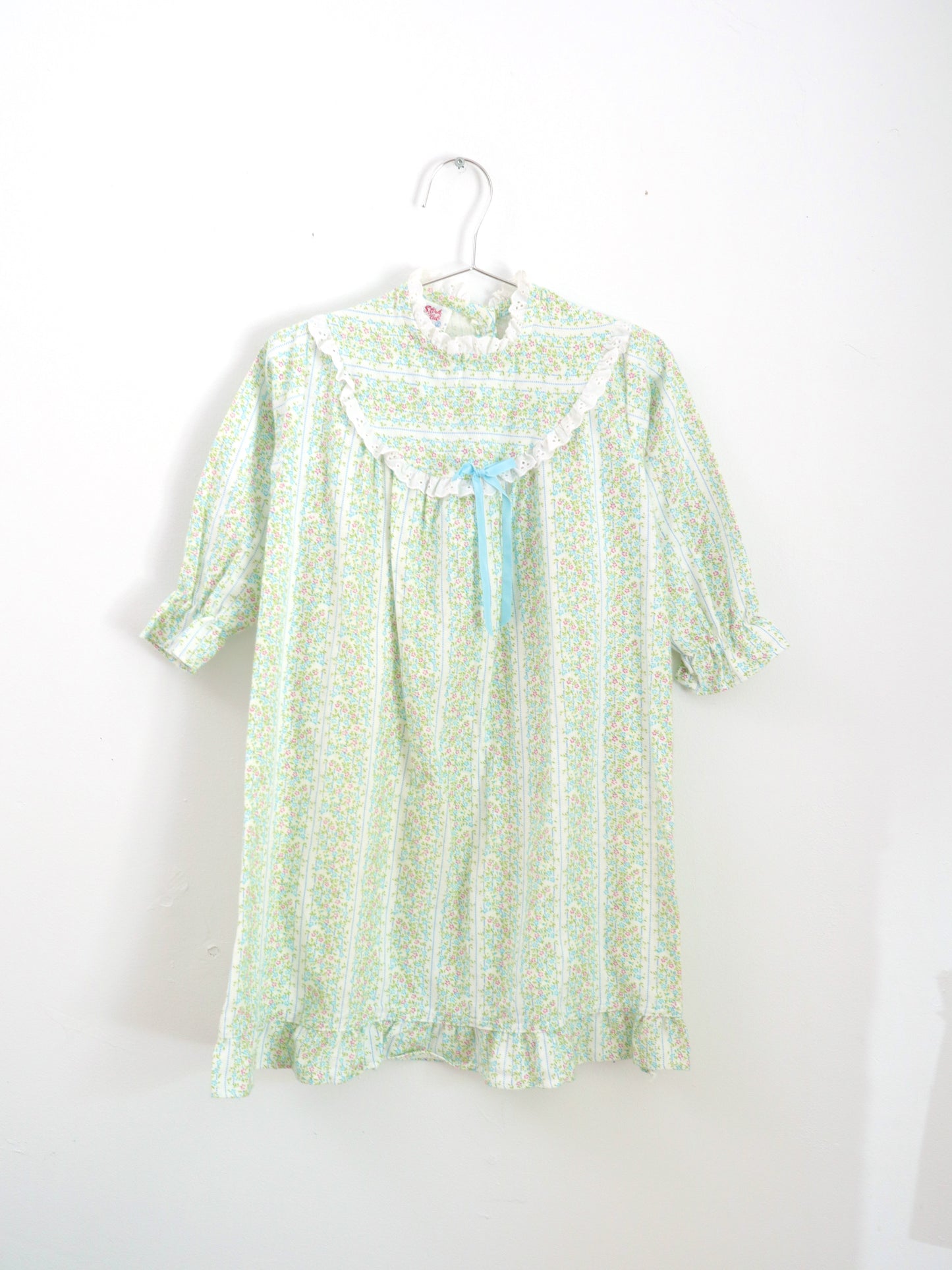 Vintage Green Floral Cotton Night Dress / 2-3Y