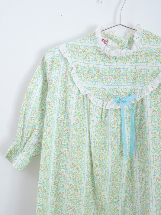 Vintage Green Floral Cotton Night Dress / 2-3Y