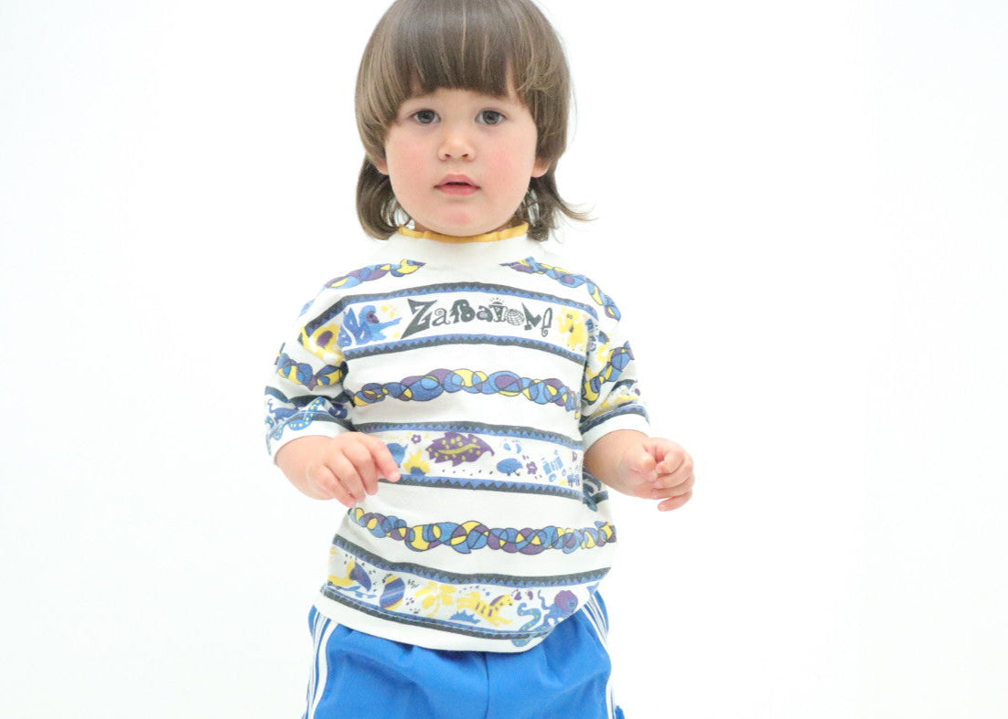 Vintage 90s Animal Print Striped Tee / 3-4Y
