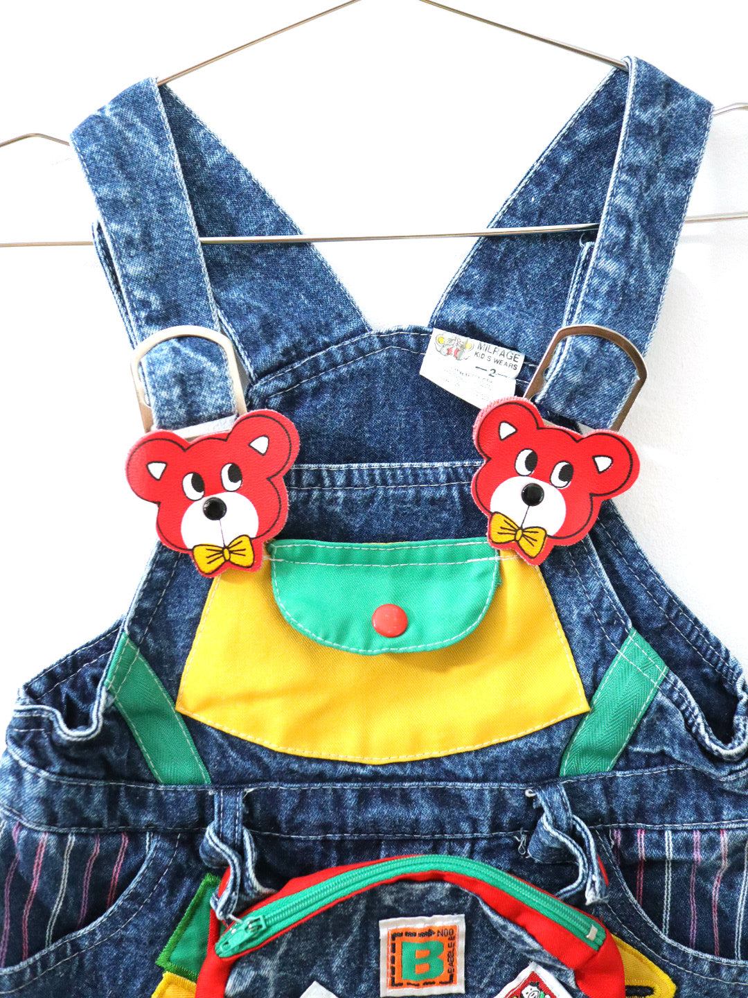 Vintage 80s Multi Colour Block Denim Short Overall / 2Y