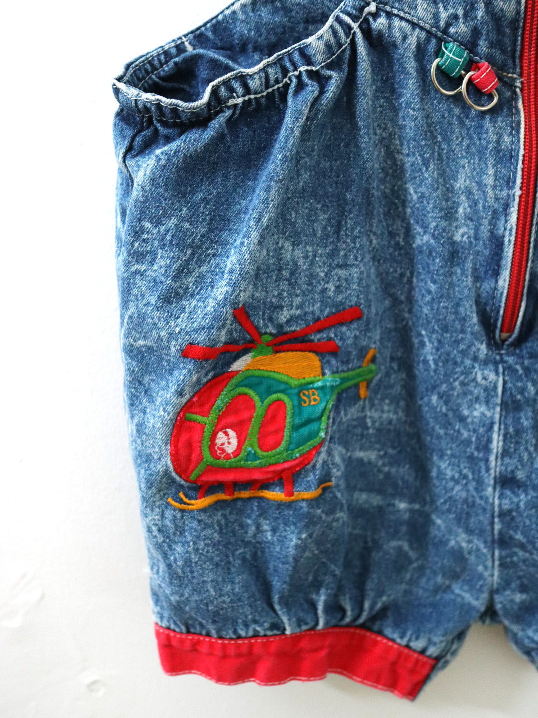 Vintage 80s Acid Wash Denim Short Overall / 3Y