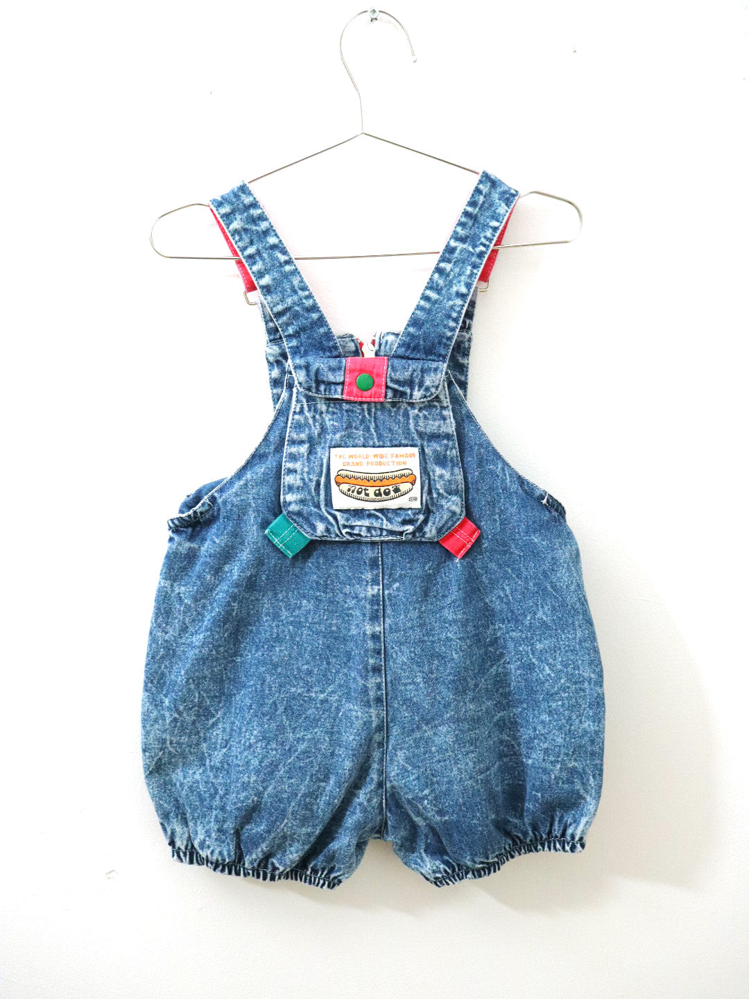 Vintage 80s Acid Wash Denim Short Overall / 3Y