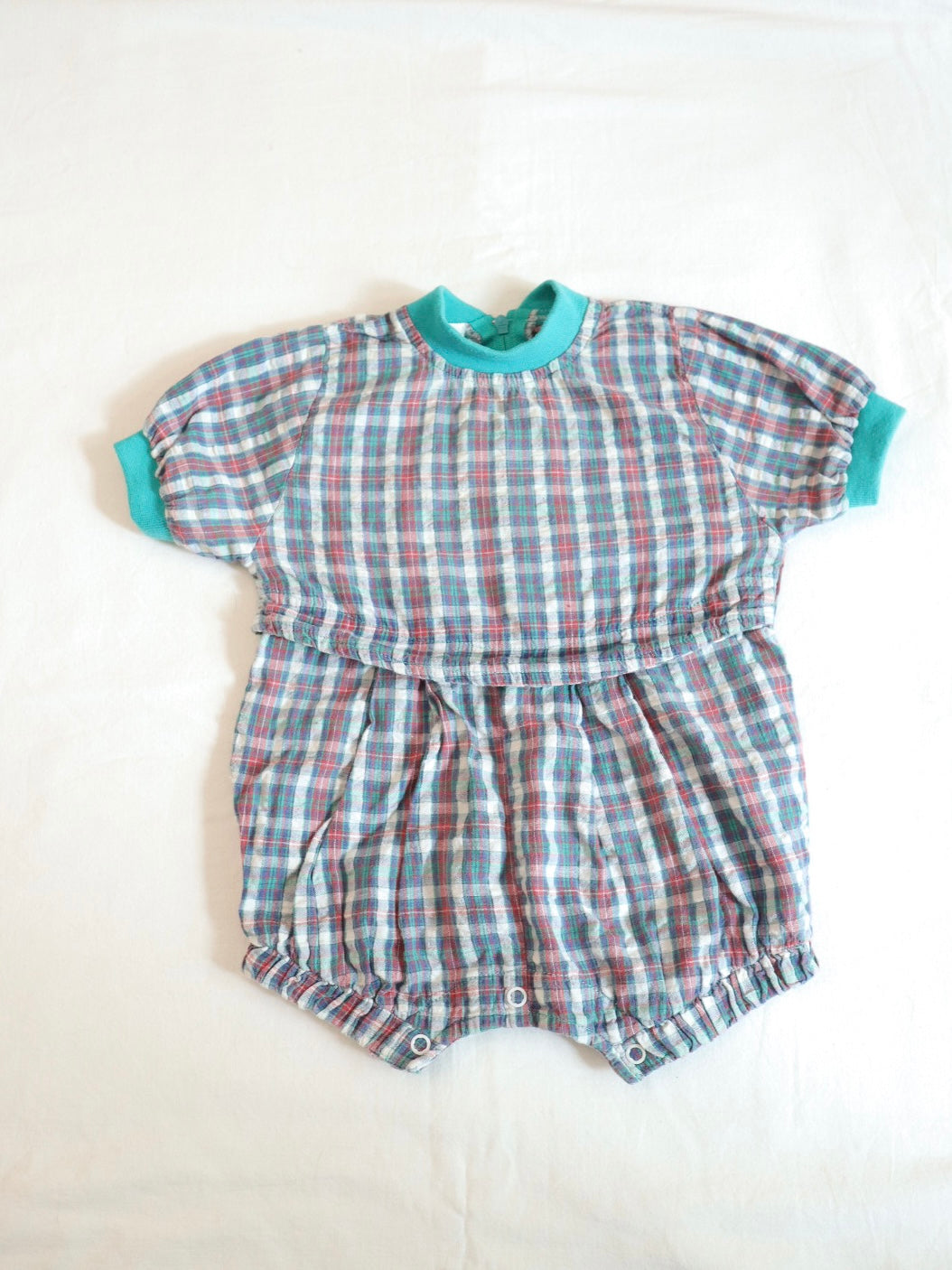 SET of 2 Vintage Baby Retro Print Short Rompers / 6M