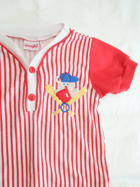 Vintage Red Stripe Baseball Bear Bodysuits Onesie / 18M