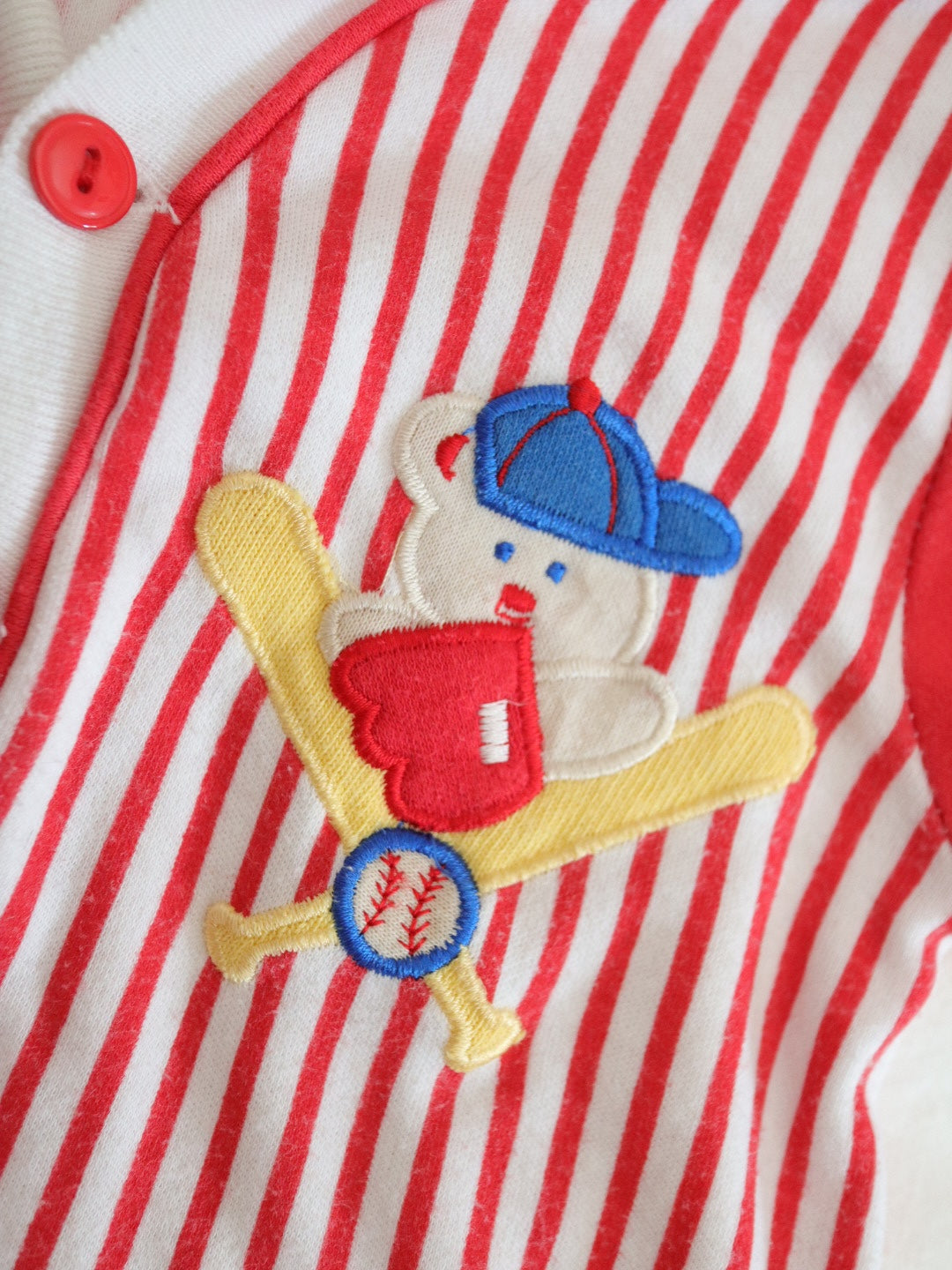 Vintage Red Stripe Baseball Bear Bodysuits Onesie / 18M
