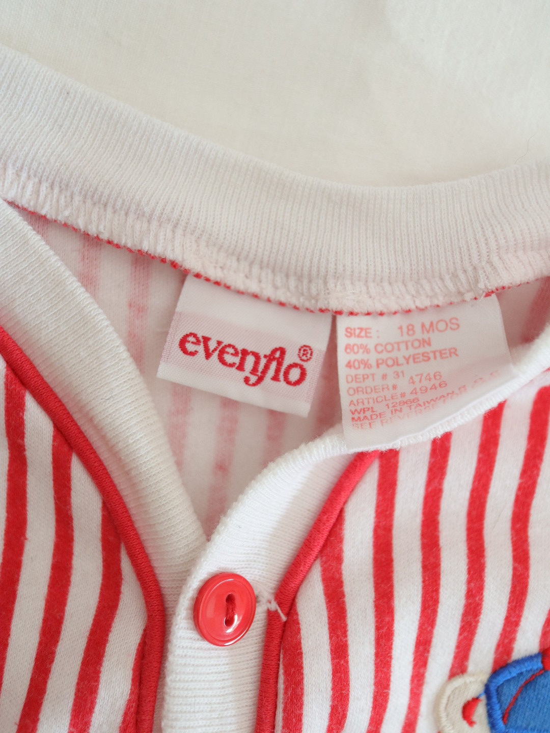 Vintage Red Stripe Baseball Bear Bodysuits Onesie / 18M