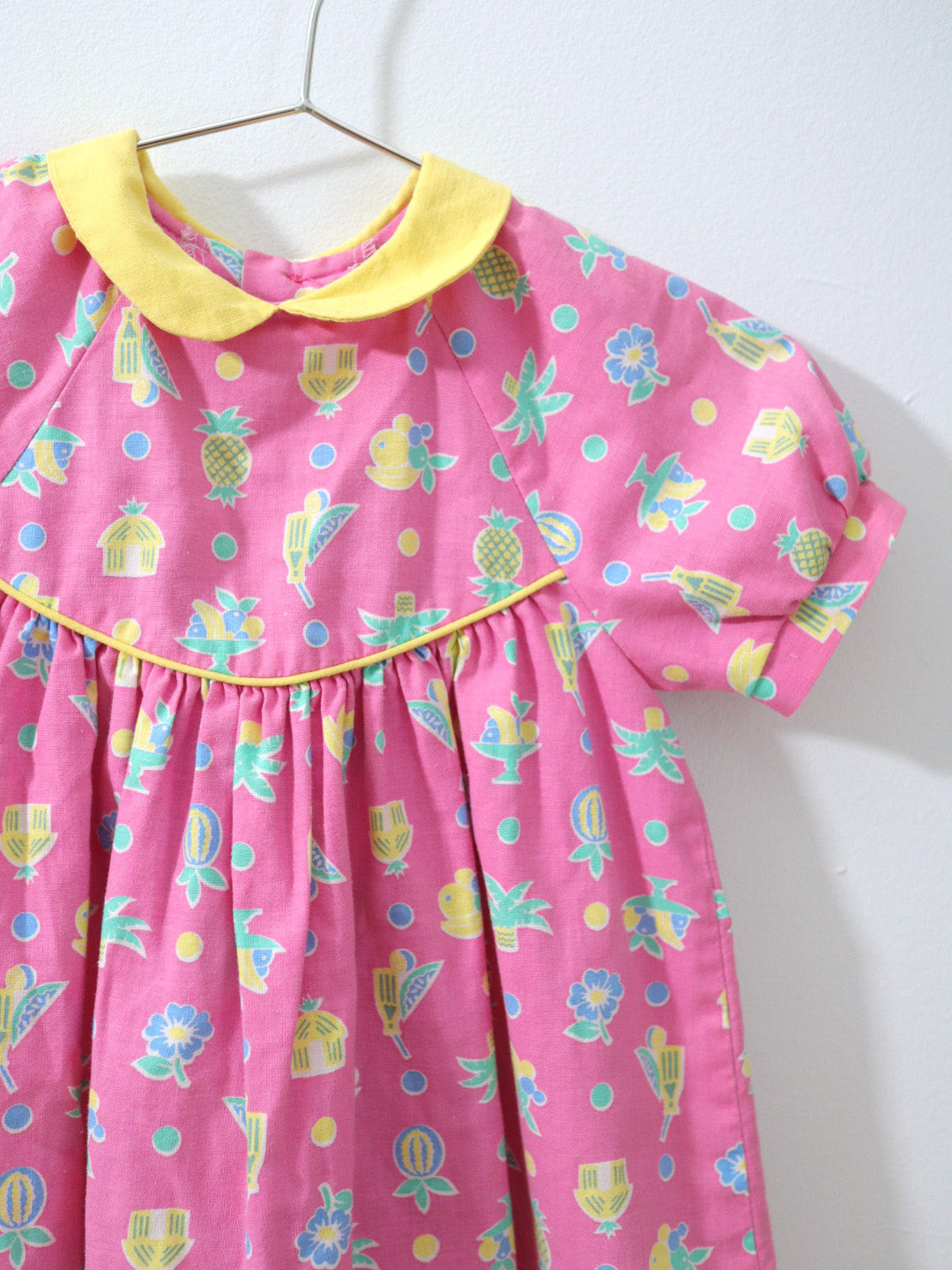 Vintage Pink Summer Fruits Print Dress / 18-24M