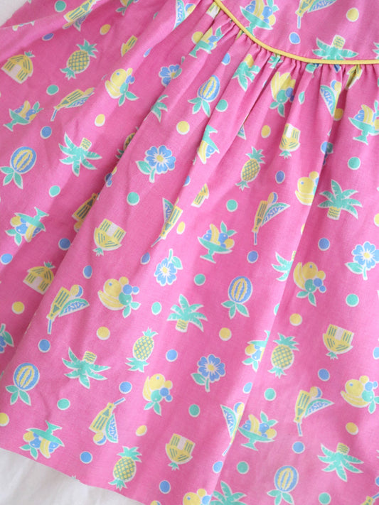 Vintage Pink Summer Fruits Print Dress / 18-24M