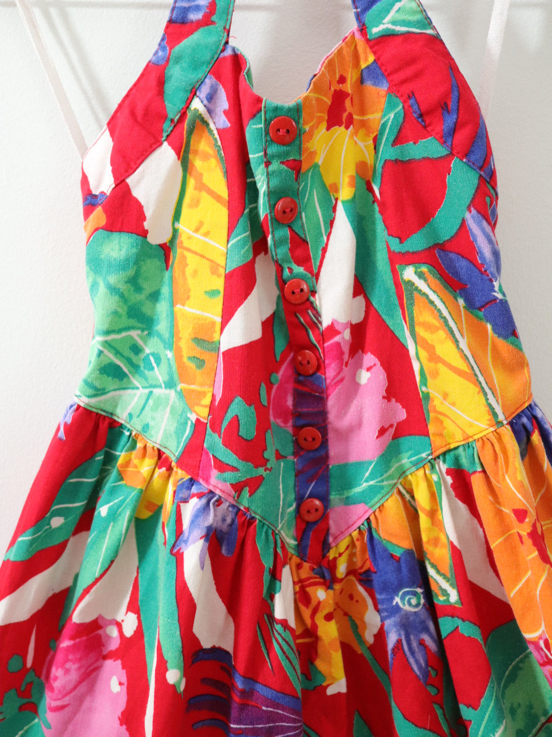Vintage Red Summer Floral Halter Neck Dress / 4Y