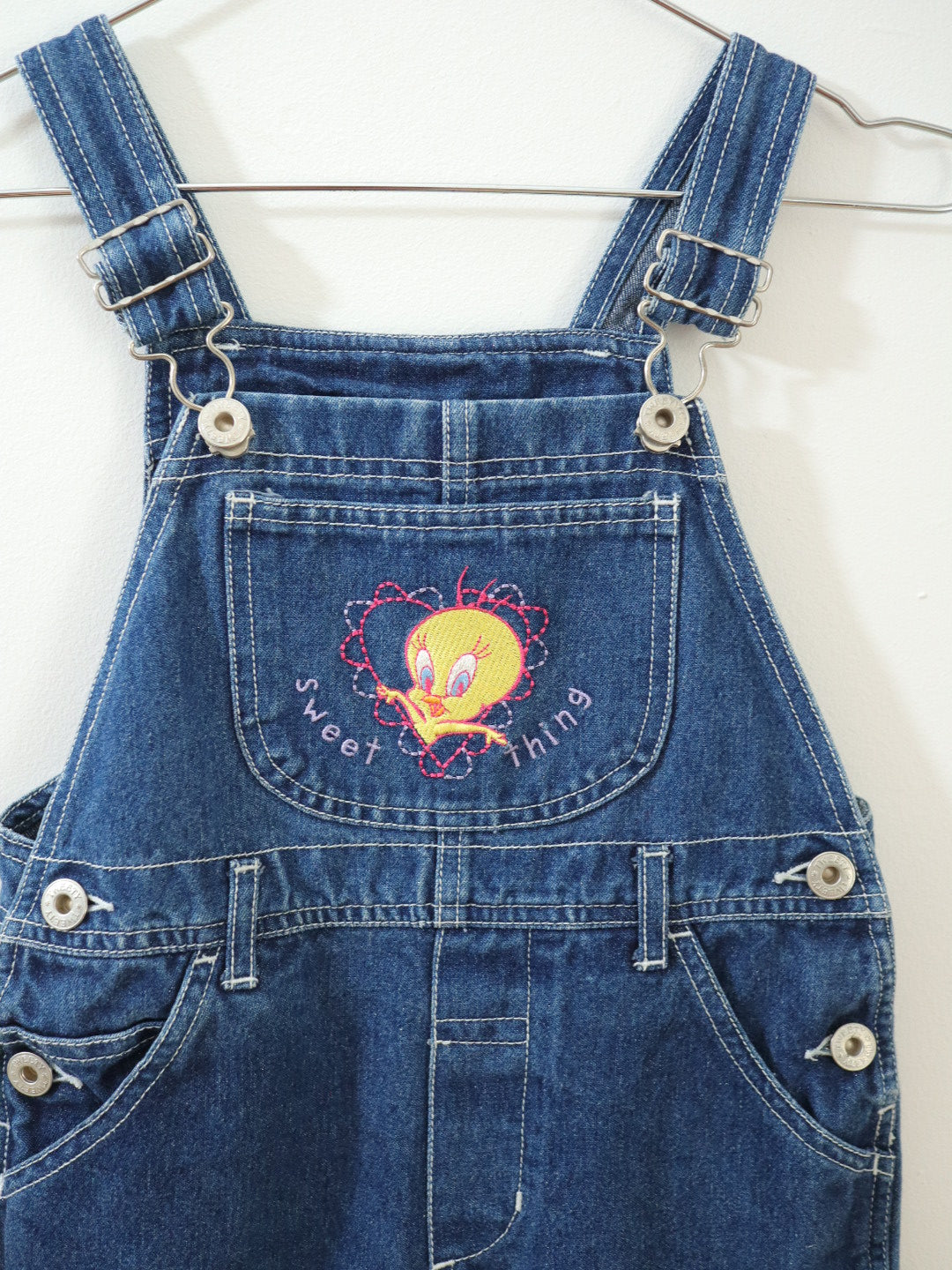 Y2K Looney Tunes Tweety Glitter Denim Overall / 4-5Y