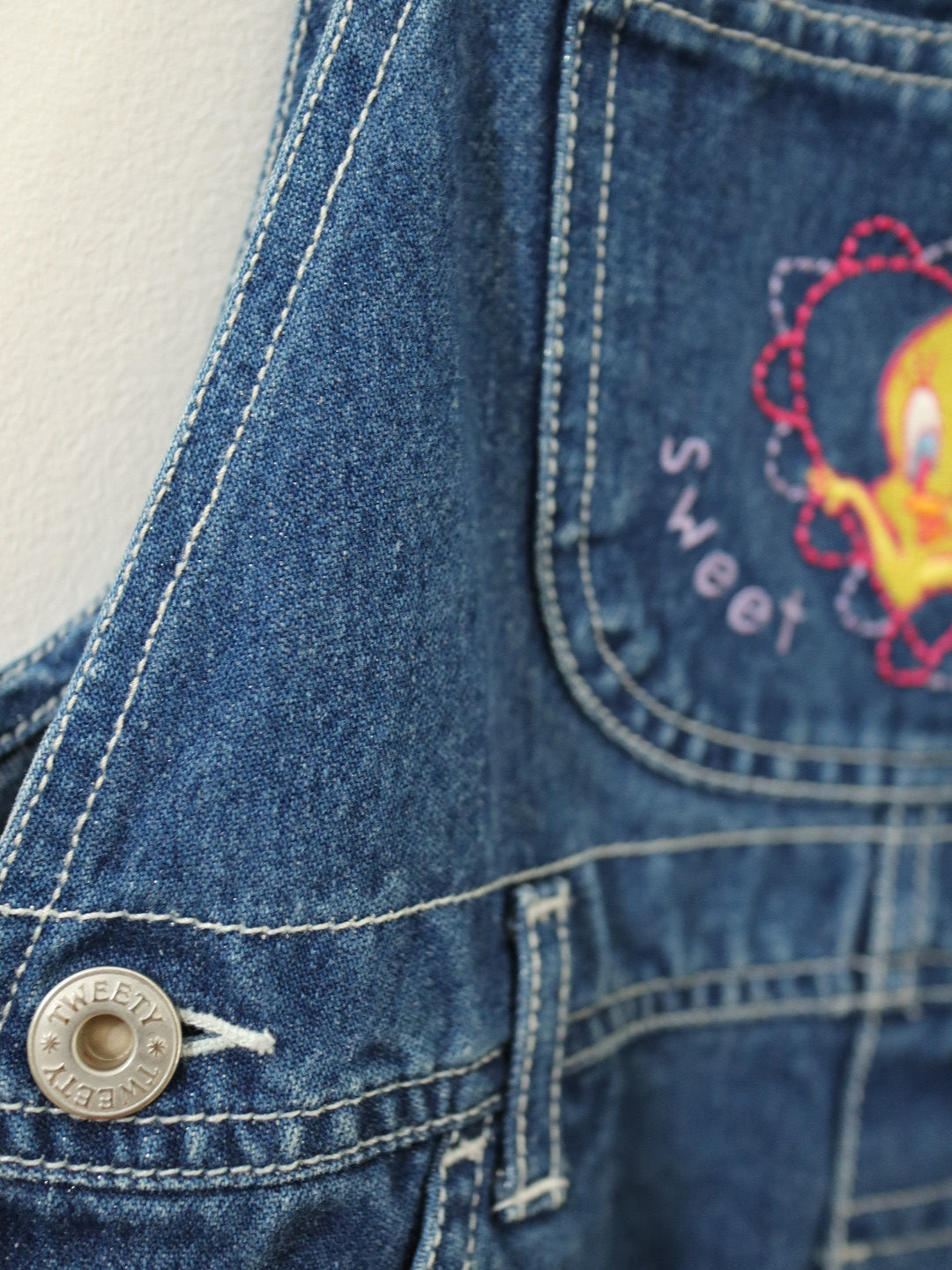 Y2K Looney Tunes Tweety Glitter Denim Overall / 4-5Y