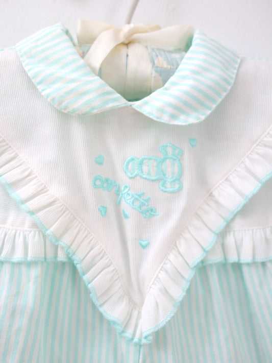 Vintage Confetto Light Blue Stripe Baby Short Romper / 6-9M
