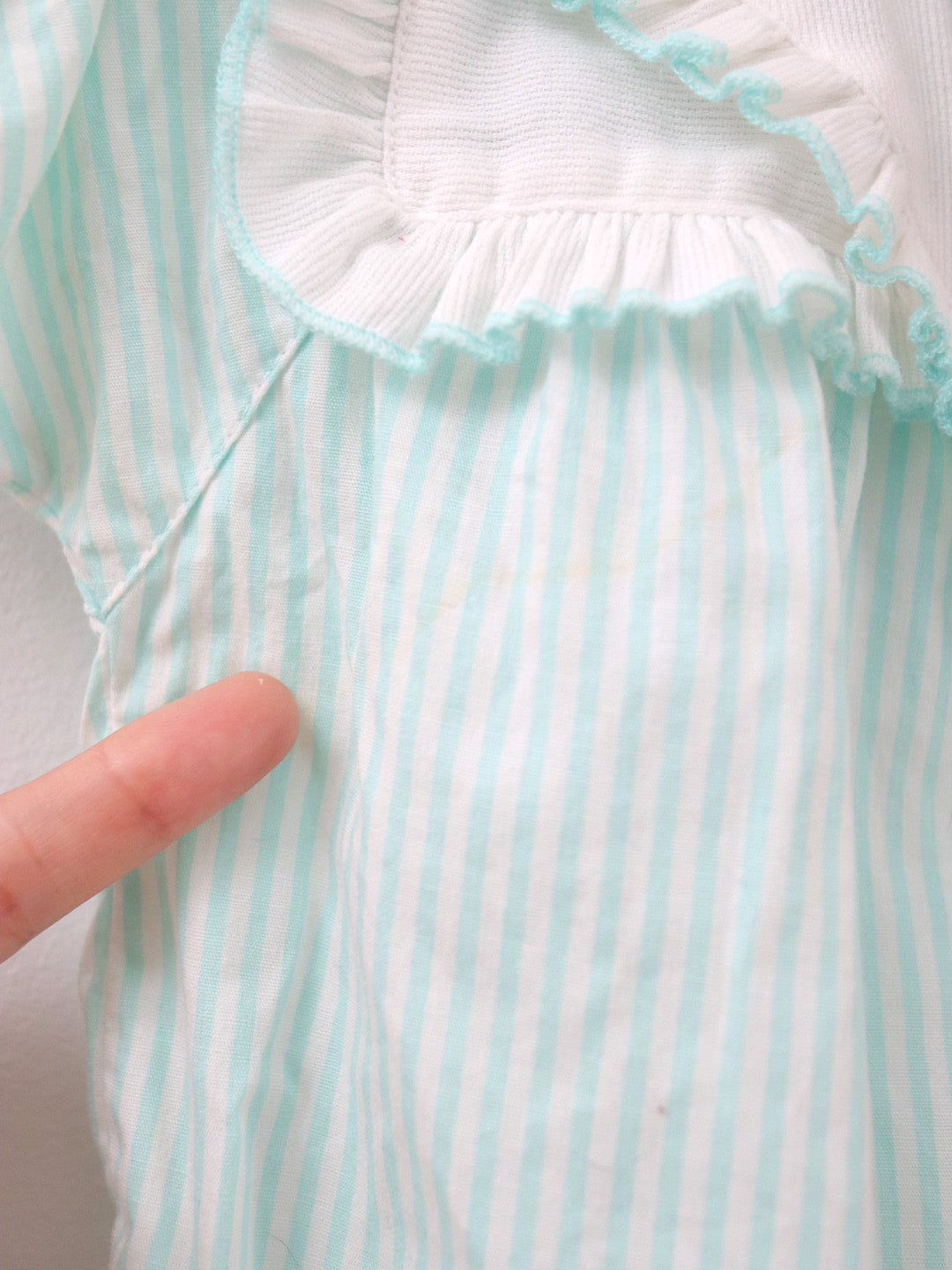 Vintage Confetto Light Blue Stripe Baby Short Romper / 6-9M