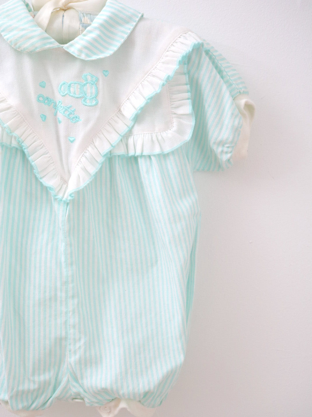 Vintage Confetto Light Blue Stripe Baby Short Romper / 6-9M