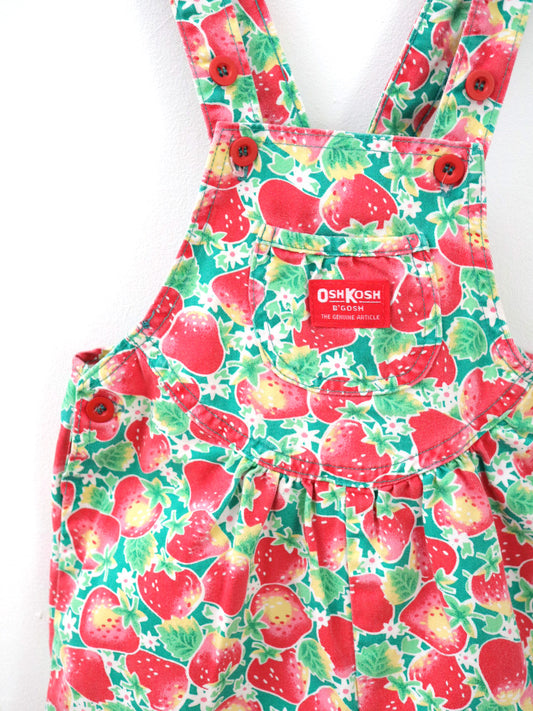 Vintage OSHKOSH Strawberry Print Kids Short Overall / 6Y+ , 6X