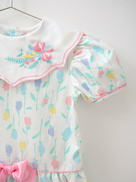 Vintage Multi Colour Tulips Floral Dress / 4Y