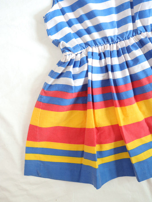 Vintage Multi Colour Stripe Summer Dress / 6Y