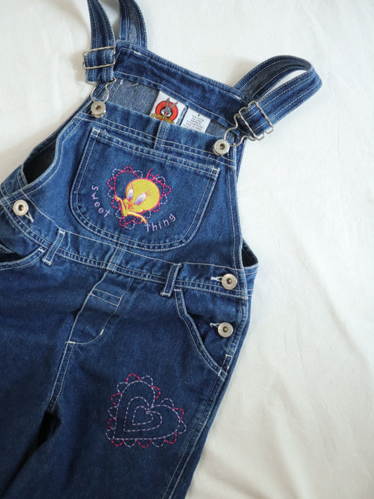 Y2K Looney Tunes Tweety Glitter Denim Overall / 4-5Y
