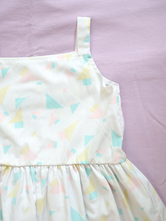 Vintage White Abstract Pattern Summer Cotton Dress / 6Y+