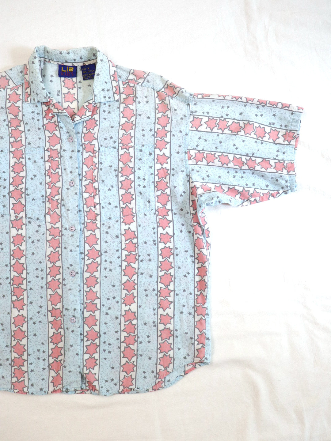 Vintage Stripe & Stars Print Oversized Shirt / Youth M, 10-12Y