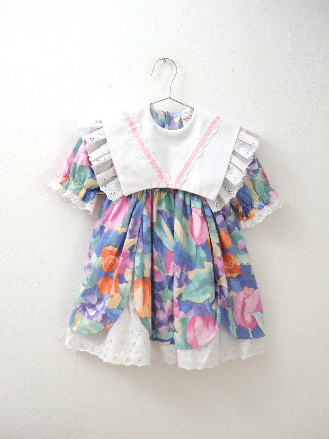 Robe vintage à rubans floraux violet/rose / 2-3 ans