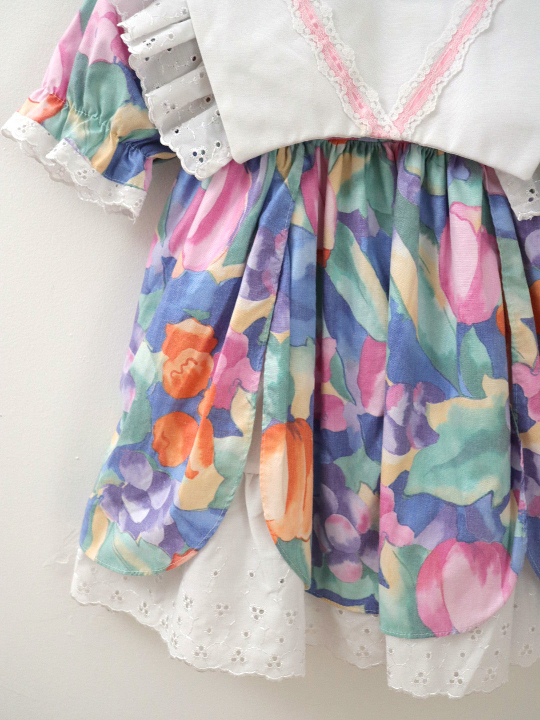 Robe vintage à rubans floraux violet/rose / 2-3 ans