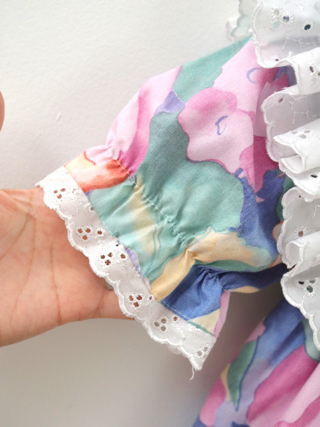 Robe vintage à rubans floraux violet/rose / 2-3 ans