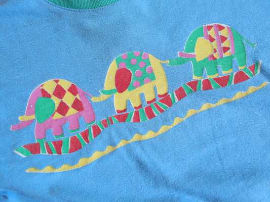 Vintage Rainbow Elephants Tee + Blue Plaid Shorts SET / 12-18M