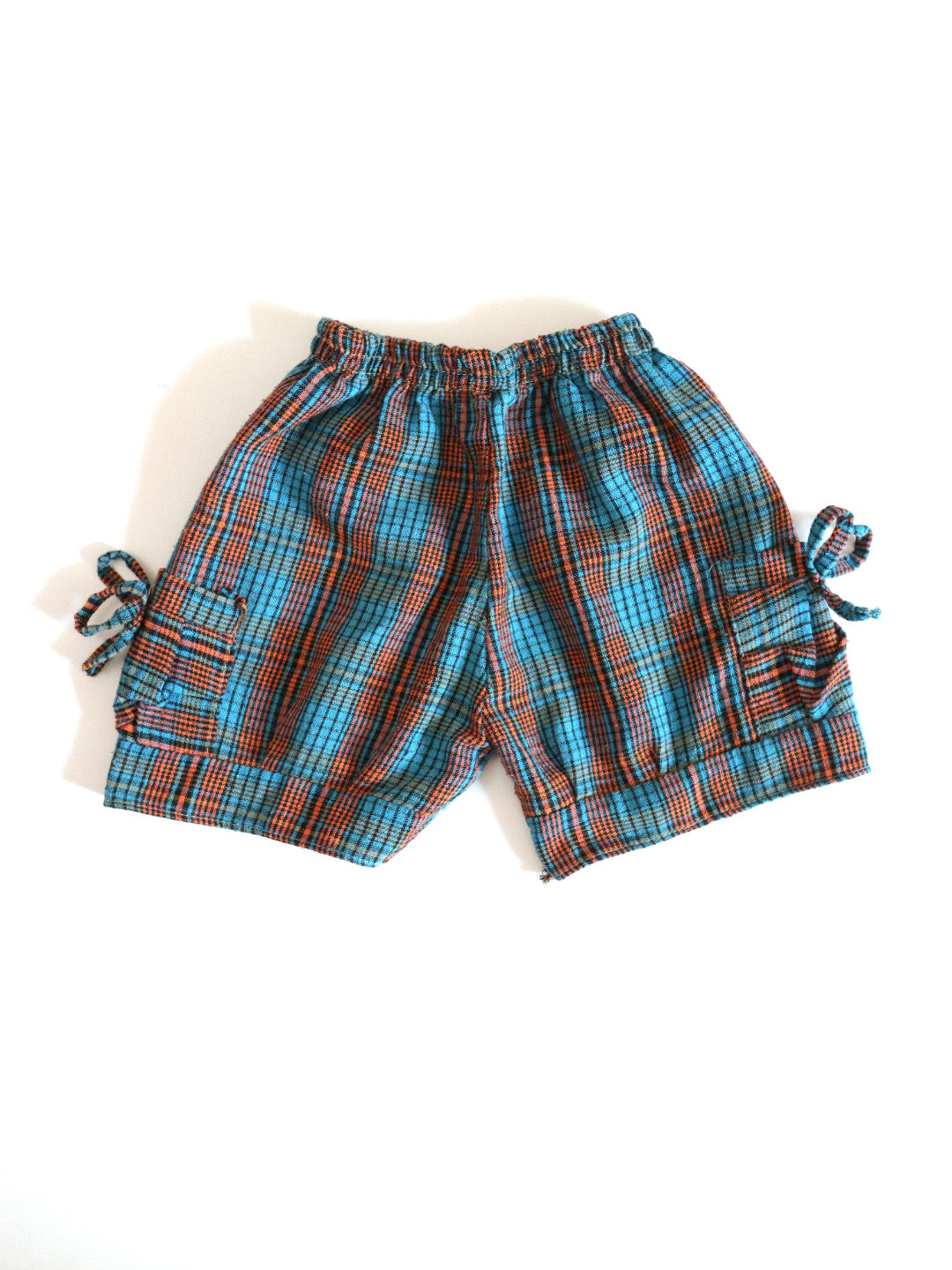 Vintage Rainbow Elephants Tee + Blue Plaid Shorts SET / 12-18M