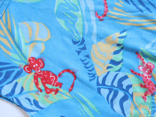 Vintage Jungle Monkeys Print Top + Blue Plaid Shorts SET / 18-24M, 2Y