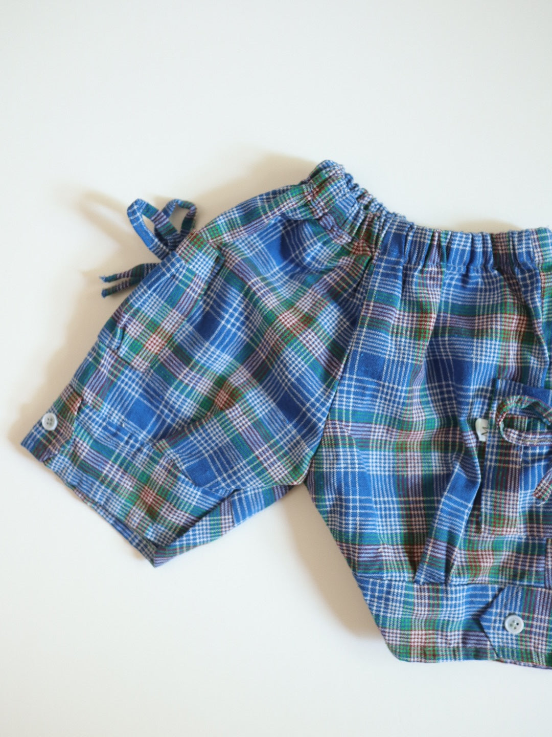 Vintage Jungle Monkeys Print Top + Blue Plaid Shorts SET / 18-24M, 2Y