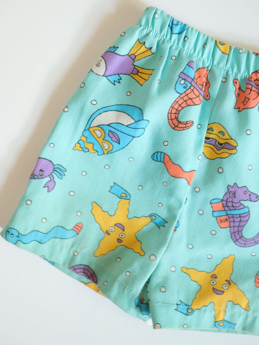 Vintage Beach Animals Blue Cotton Shorts / 12M