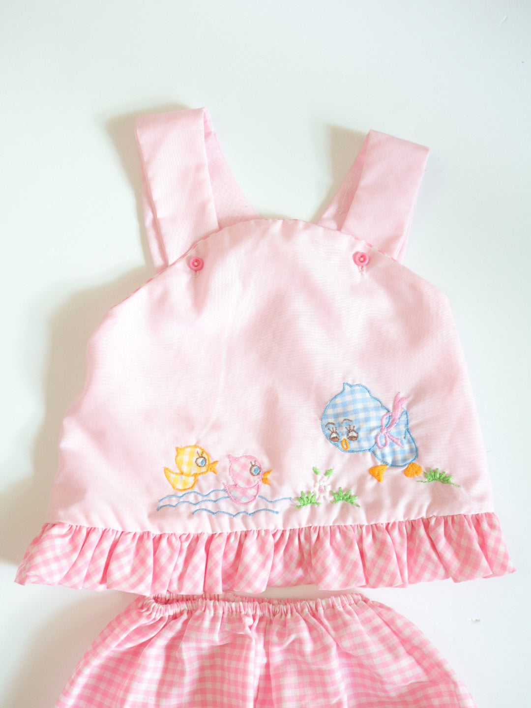 Vintage Birds Embroidered Pink Baby Top + Shorts Outfit SET / 12M