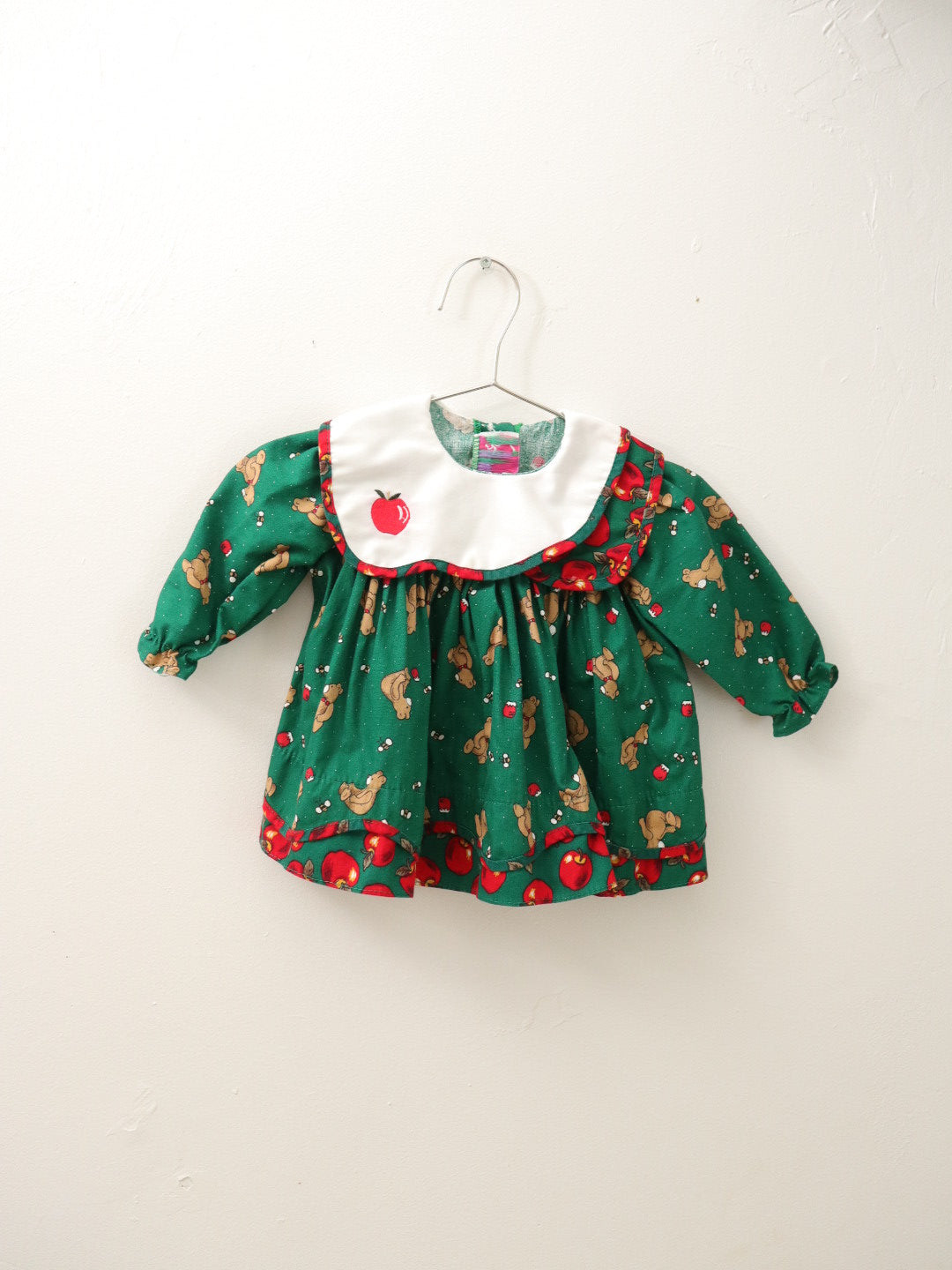 Vintage Bear & Apple Print Baby Top / 6-12M