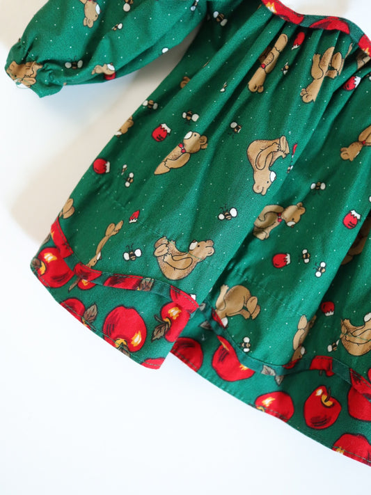 Vintage Bear & Apple Print Baby Top / 6-12M